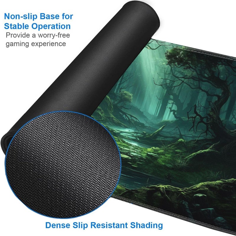 JVGFYNKL MTG Playmat + Drawstring Travel Pouch + 6 Dice Counter, for Tabletop Trading Card Game Playmats or Large Mouse Pad, Anti-Slip Rubber 24 x 14 in, Green Forest TCG Playmat - Image 5